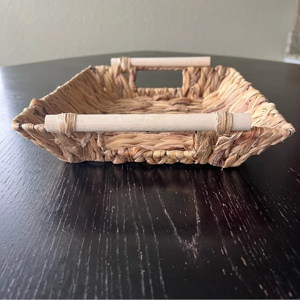 Woven Rectangular Basket with Handles 9x11in